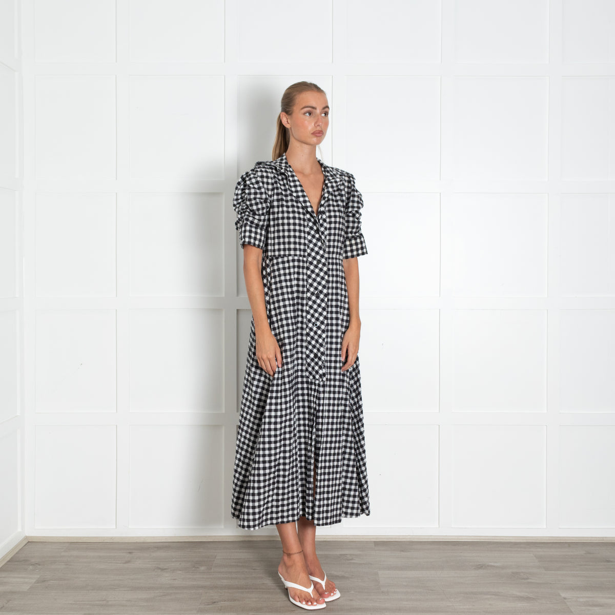 Thierry Colson Black White Gingham Short Sleeve Dress