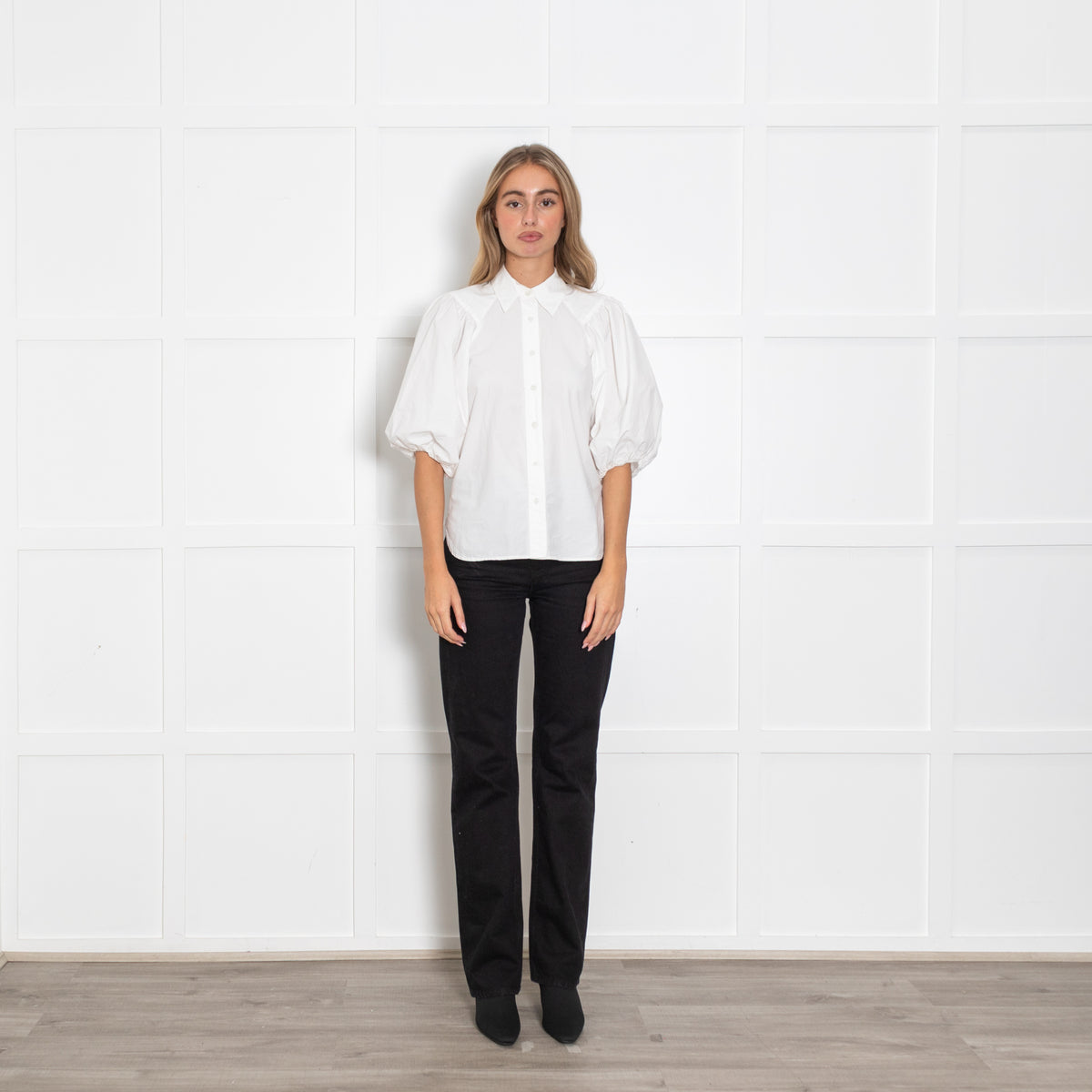 Ganni White Cotton Puff Sleeve Shirt