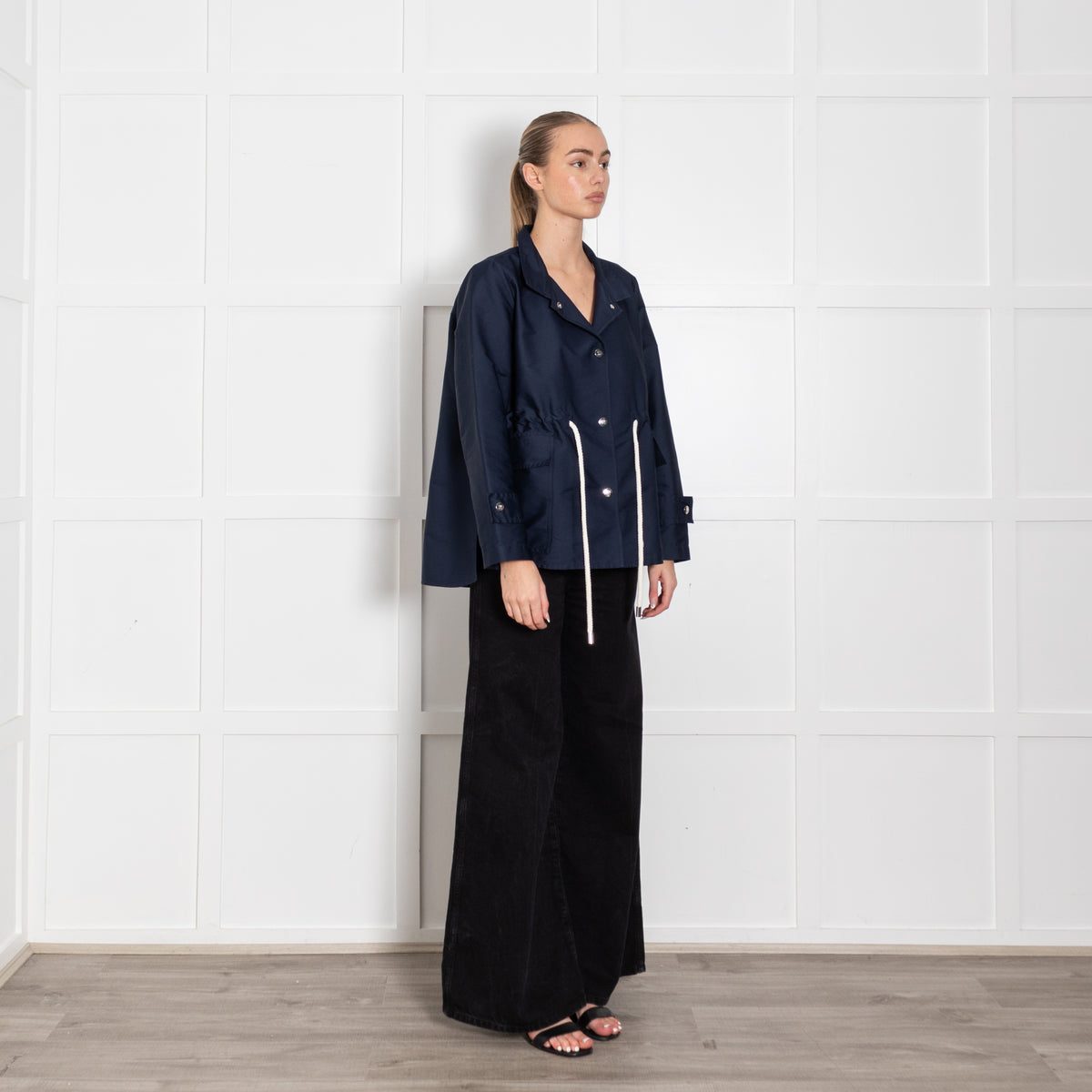 CH Carolina Herrera Navy Oversized White Rope Detail Jacket