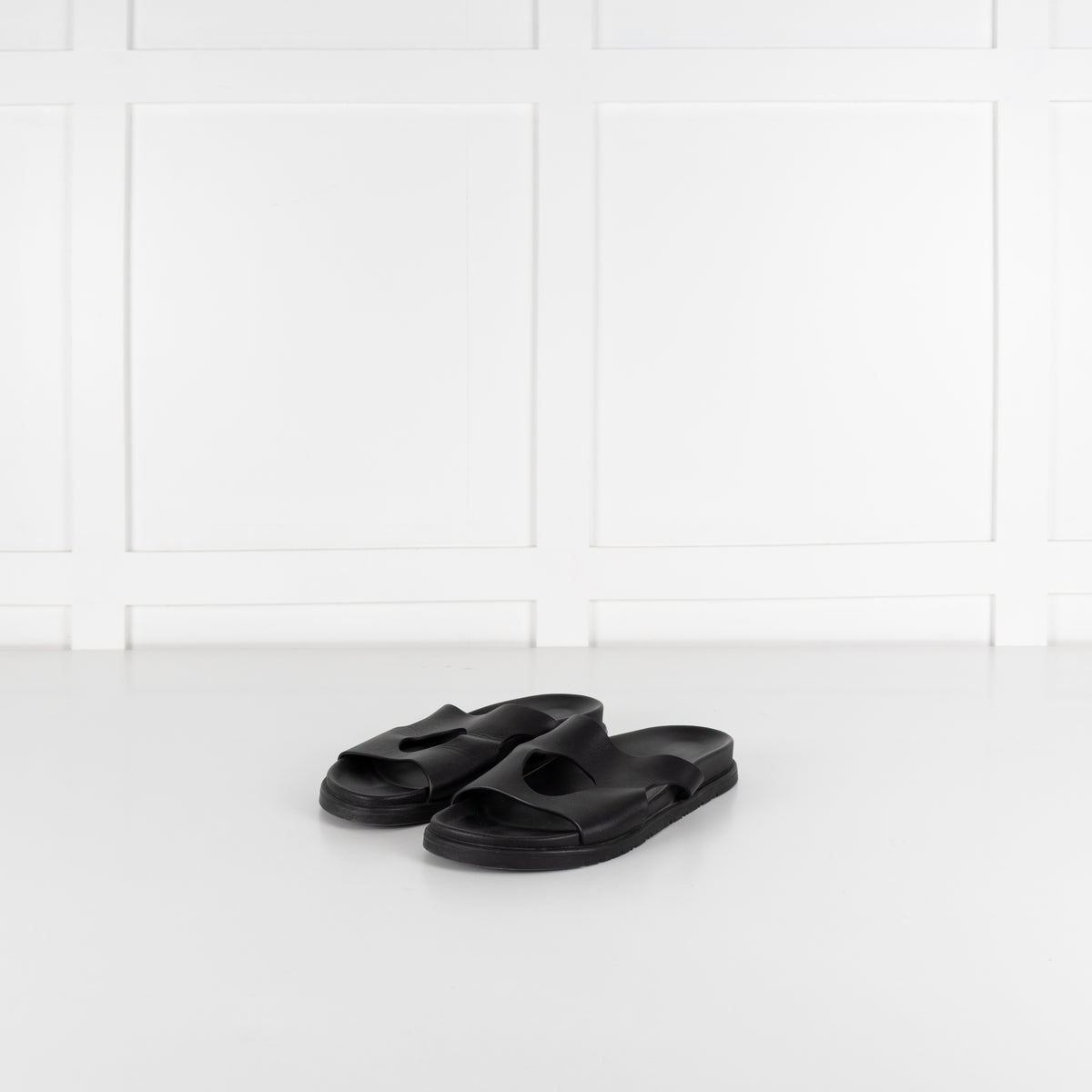 Hermes Black Edith Cut-Out Calfskin Sandals