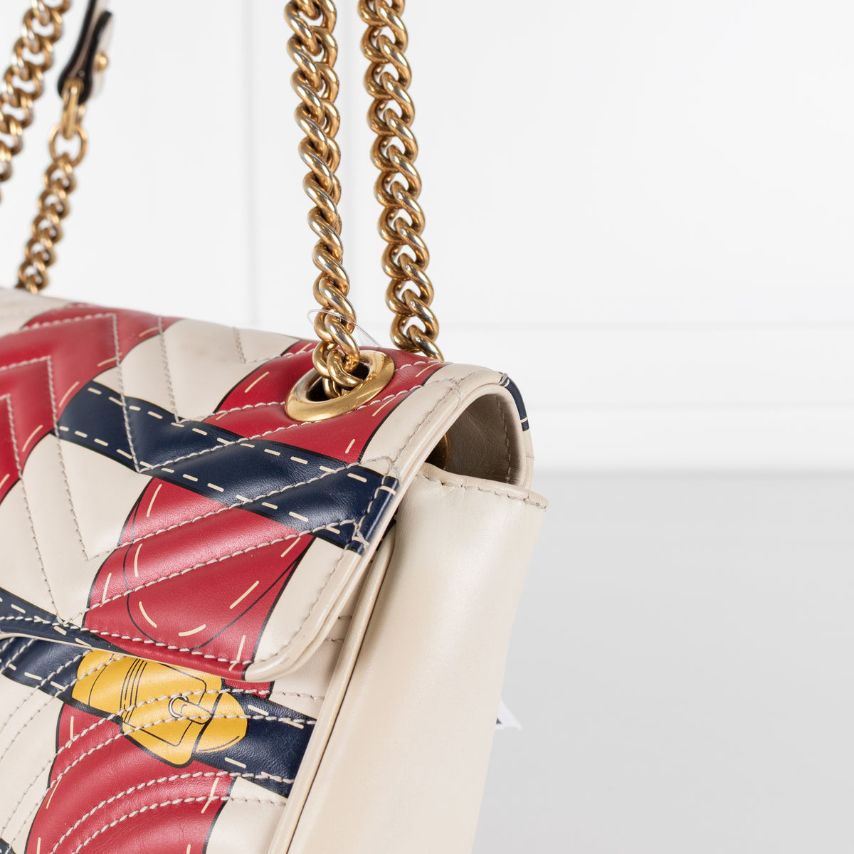 Gucci Cream with Red Blue Yellow Marmont Quilted Flap Shoulder Bag
