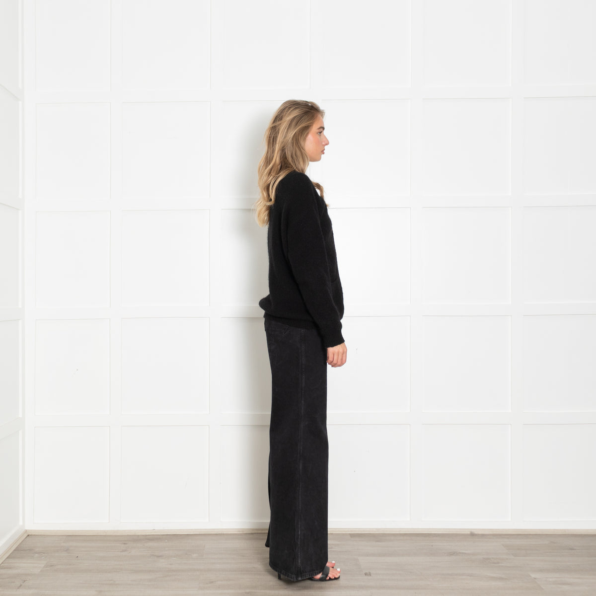 Wyse Black Wool Blend Front Pocket Cardigan