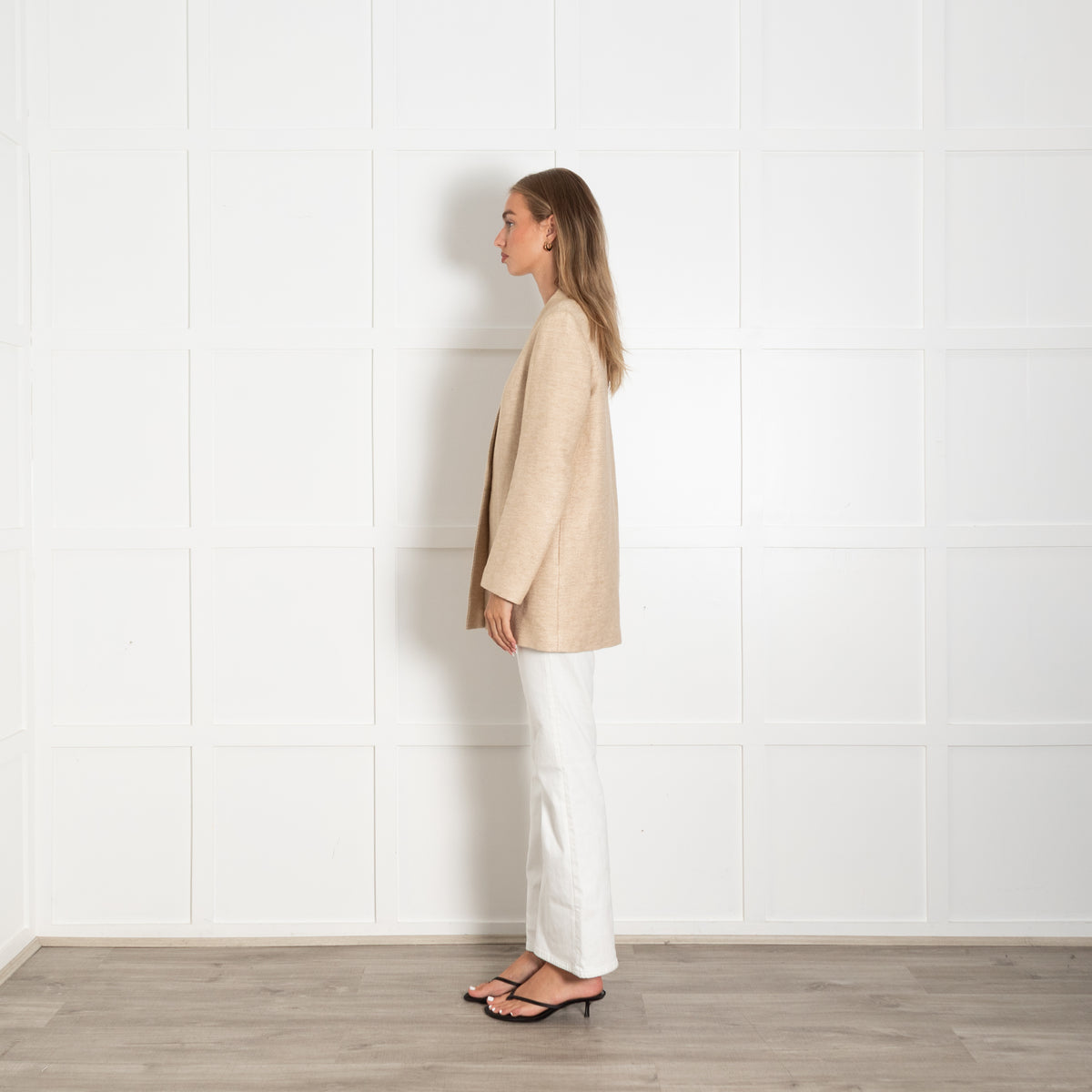 Sandro Beige Long Line Linen Mix Jacket