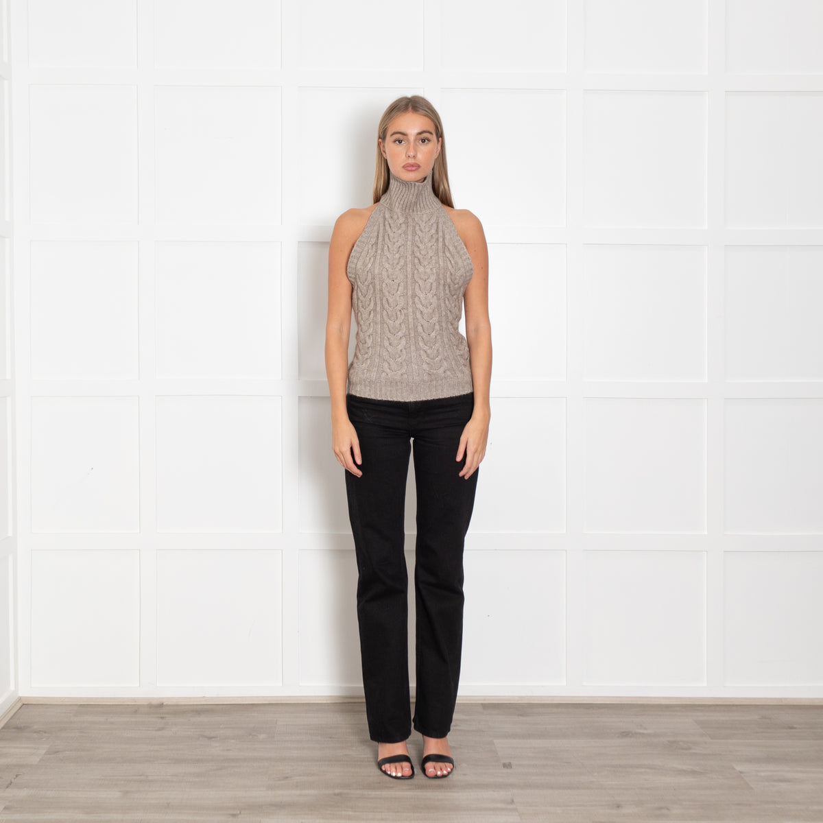 Source Unknown Beige Halterneck Cashmere Top