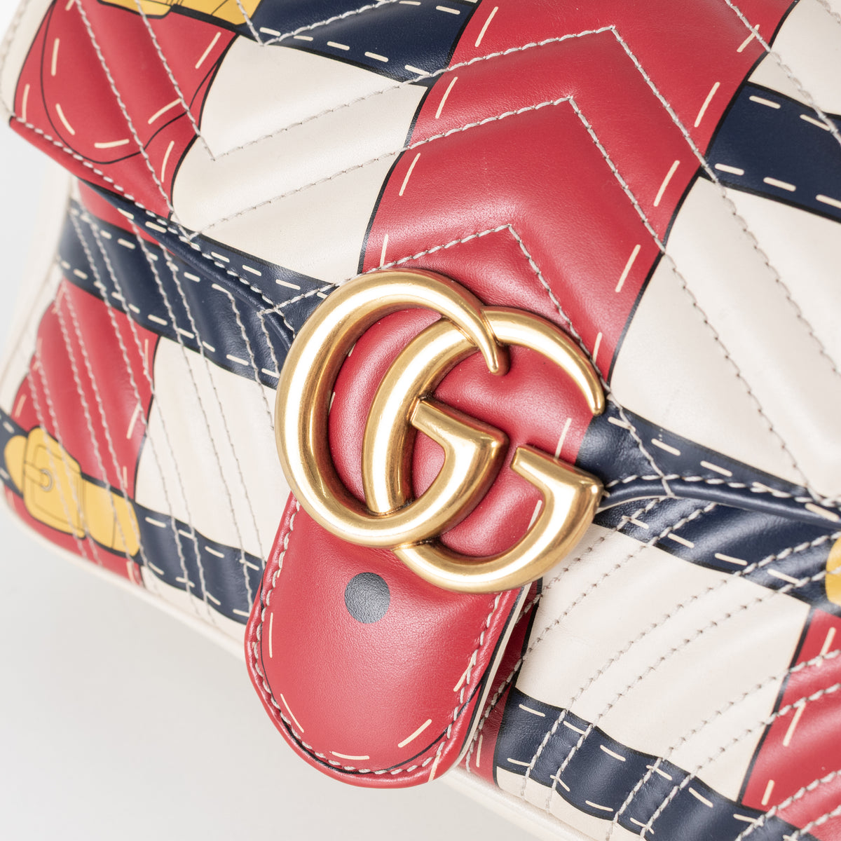 Gucci Cream with Red Blue Yellow Marmont Quilted Flap Shoulder Bag