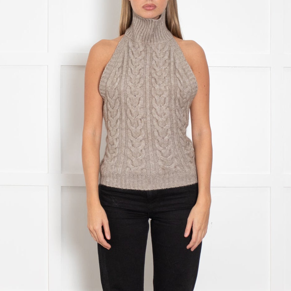 Source Unknown Beige Halterneck Cashmere Top