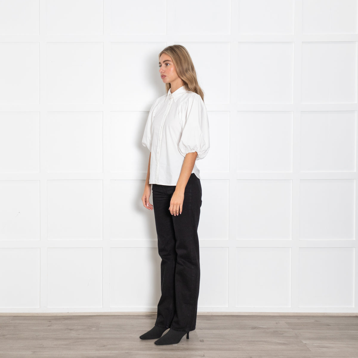 Ganni White Cotton Puff Sleeve Shirt