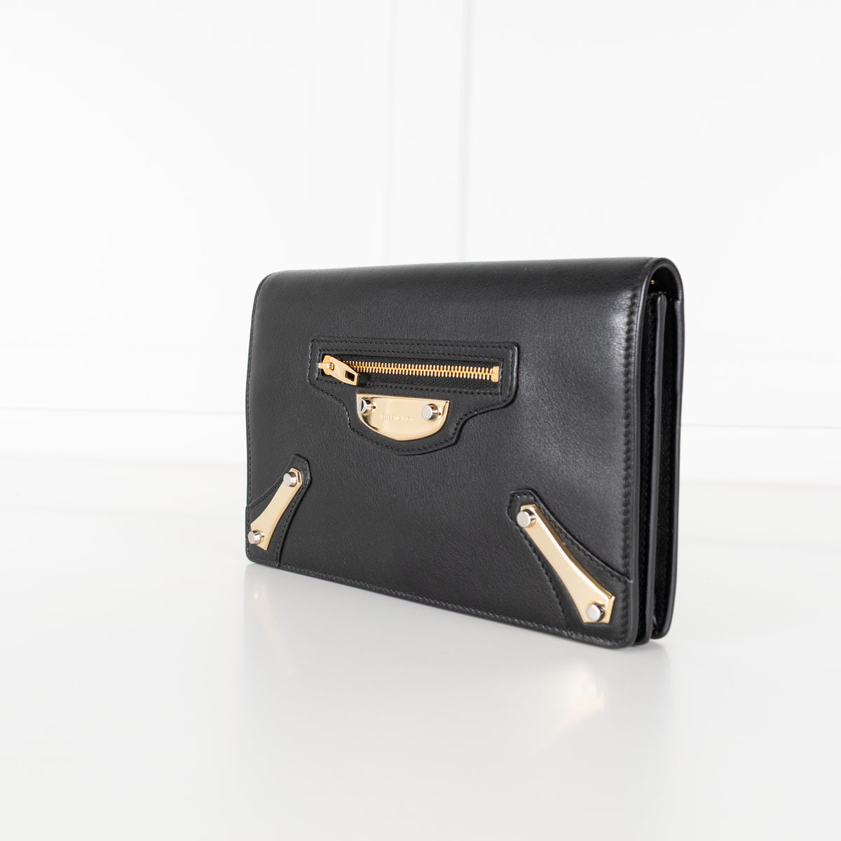 Balenciaga Black Leather Giant Metal Wallet on Chain
