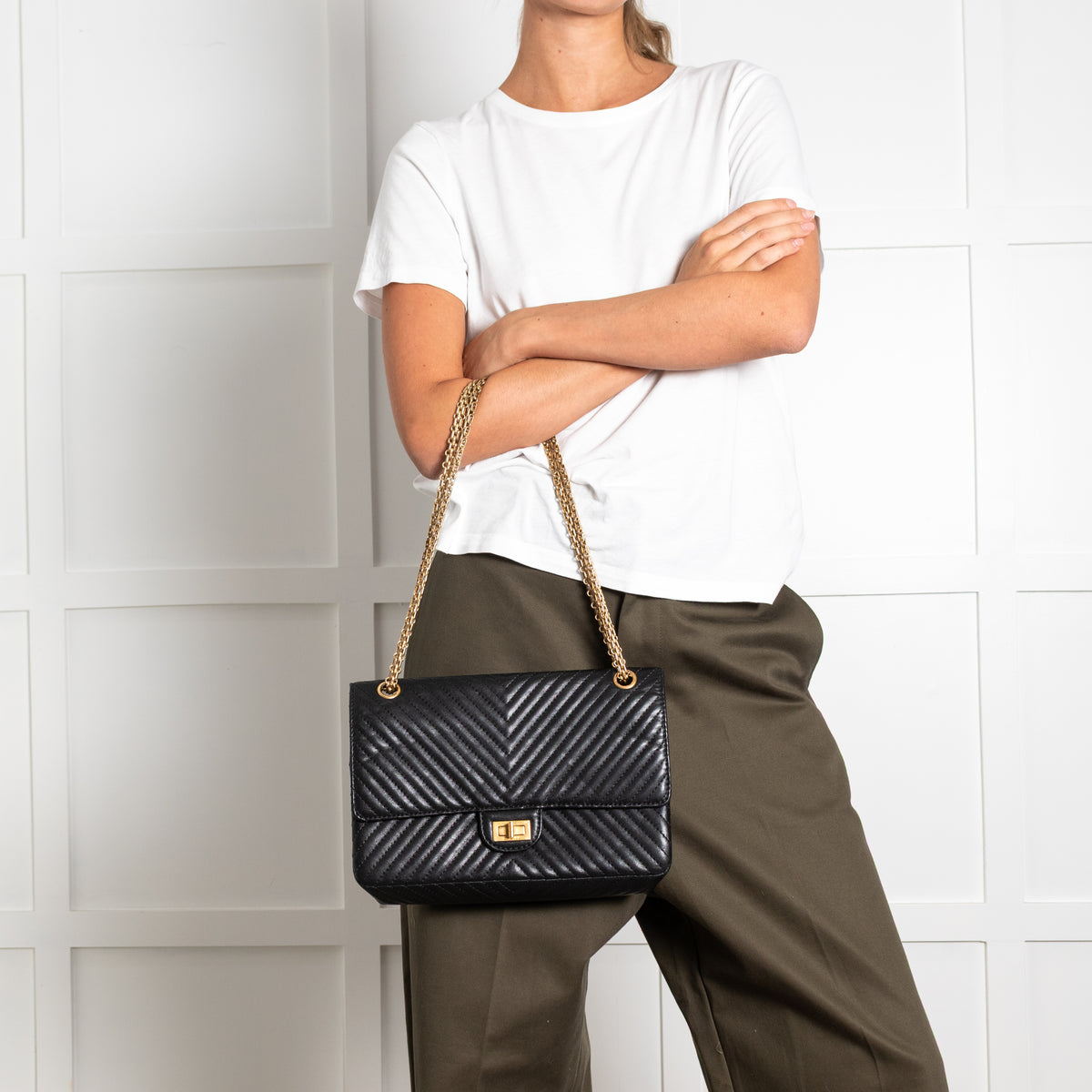 Chanel Black Chevron Quilted Leather Shoulder Bag