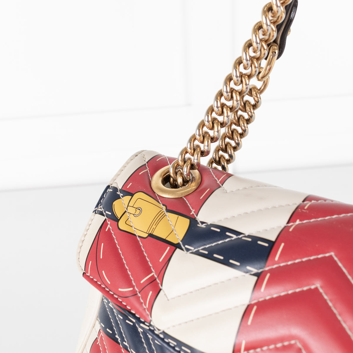 Gucci Cream with Red Blue Yellow Marmont Quilted Flap Shoulder Bag