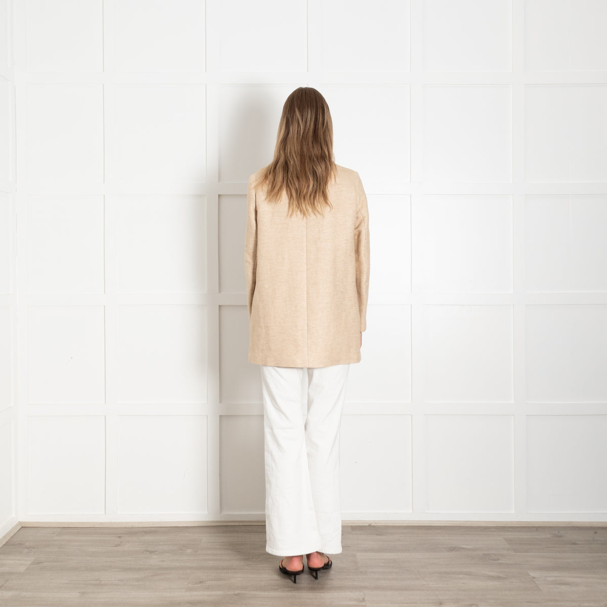 Sandro Beige Long Line Linen Mix Jacket