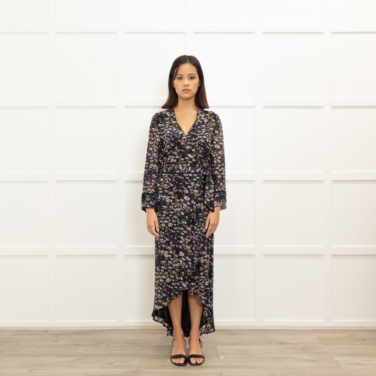 Ganni Blue Wrap Dress With Small Floral Print