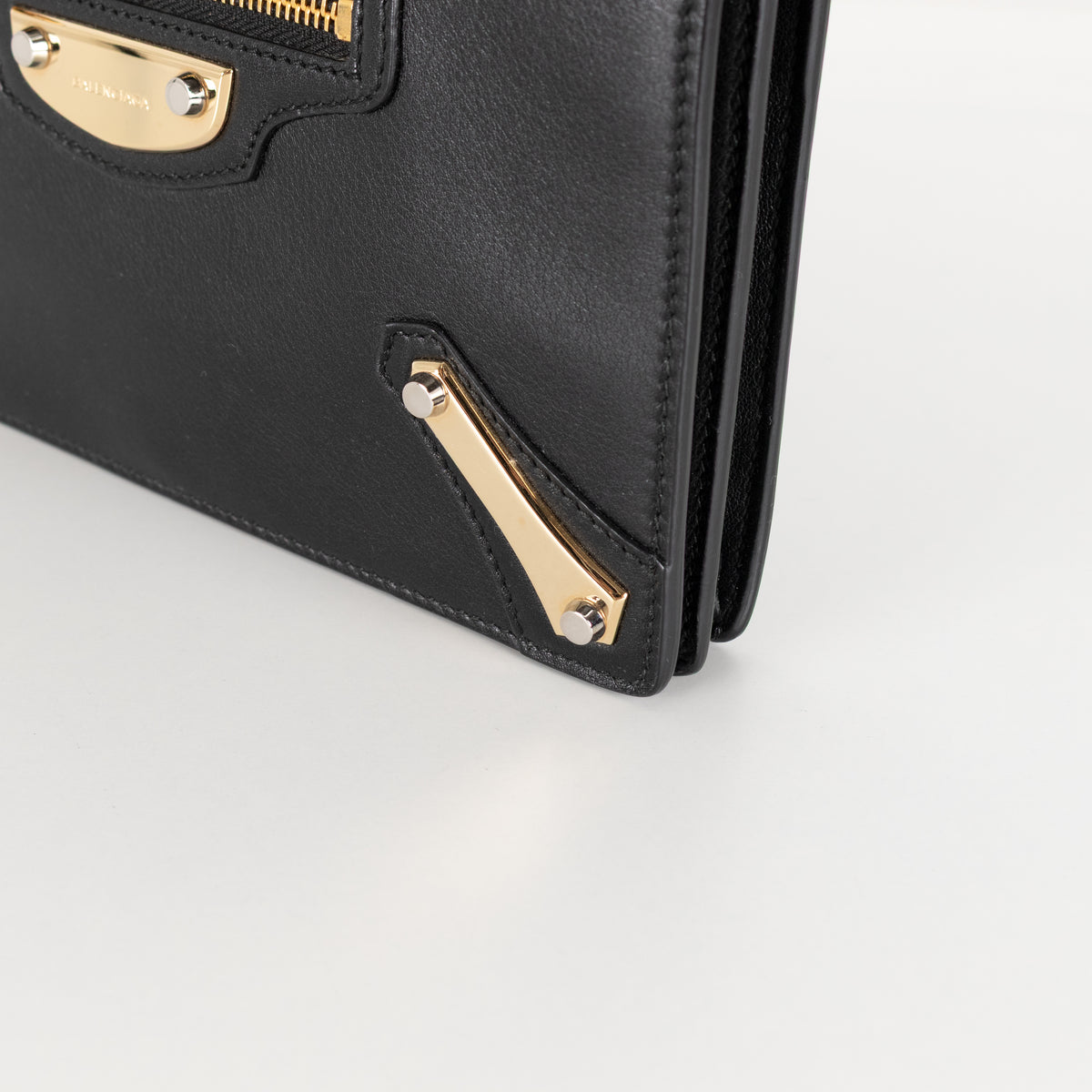 Balenciaga Black Leather Giant Metal Wallet on Chain