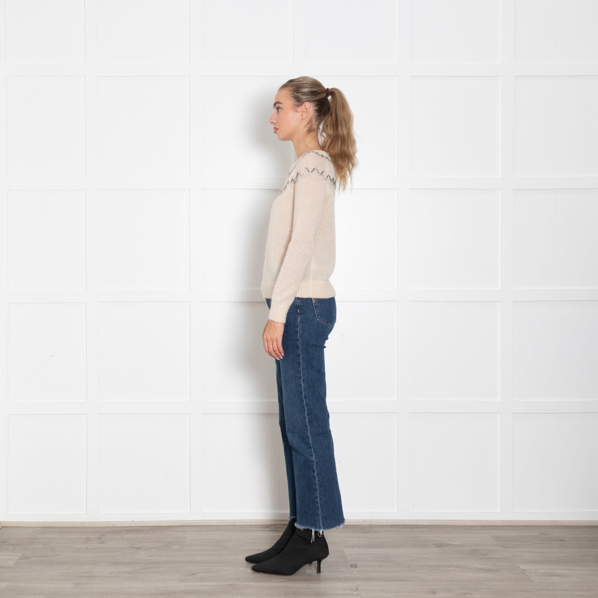 Marie Sixtine Cream Mohair Sweater With Silver And Diamante Yoke