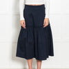 Wyse Navy Frill Detail Cotton Midi Skirt