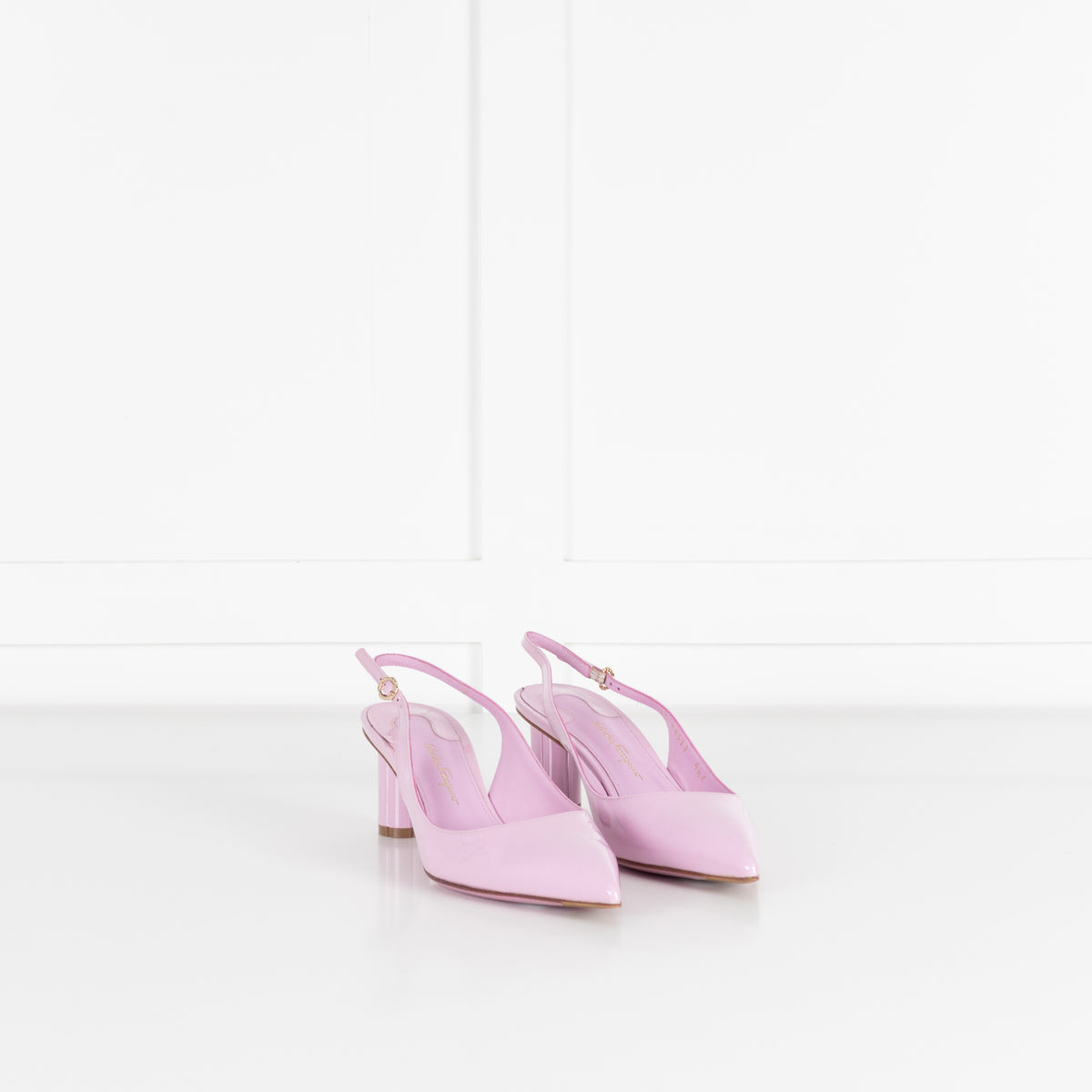 Salvatore Ferragamo Lilac Patent Buti 55 Slingback Pumps