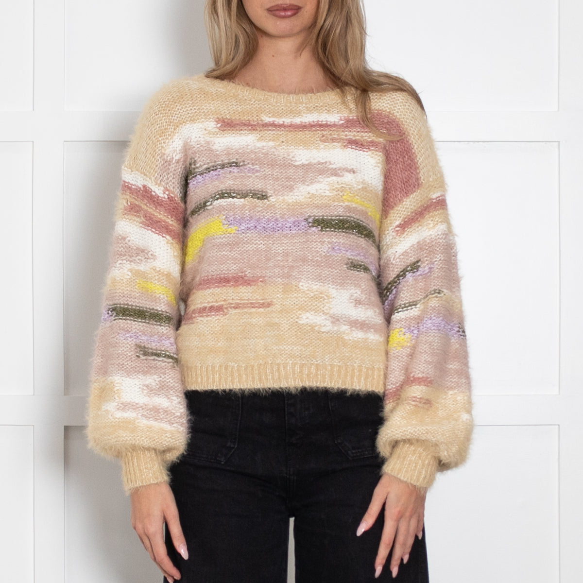 Pilcro Pastel Stripe Boat Neck Crop Sweater