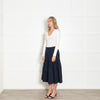 Wyse Navy Frill Detail Cotton Midi Skirt