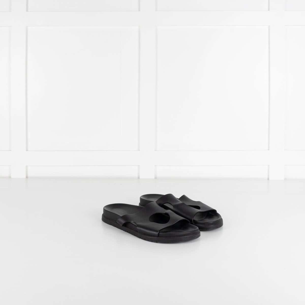 Hermes Black Edith Cut-Out Calfskin Sandals