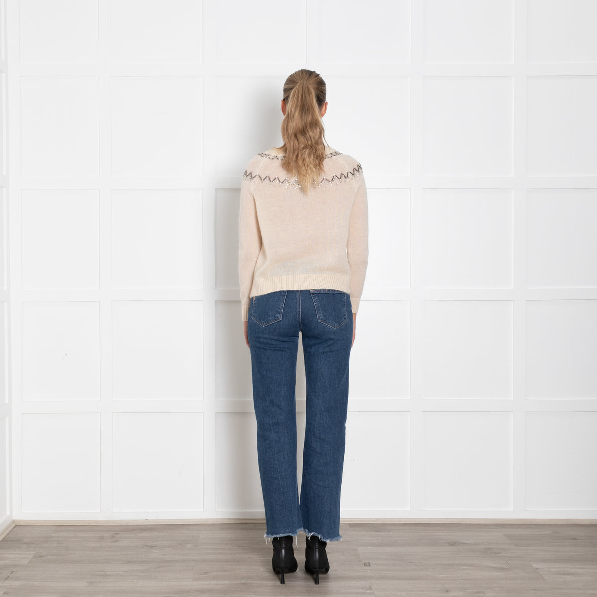 Marie Sixtine Cream Mohair Sweater With Silver And Diamante Yoke