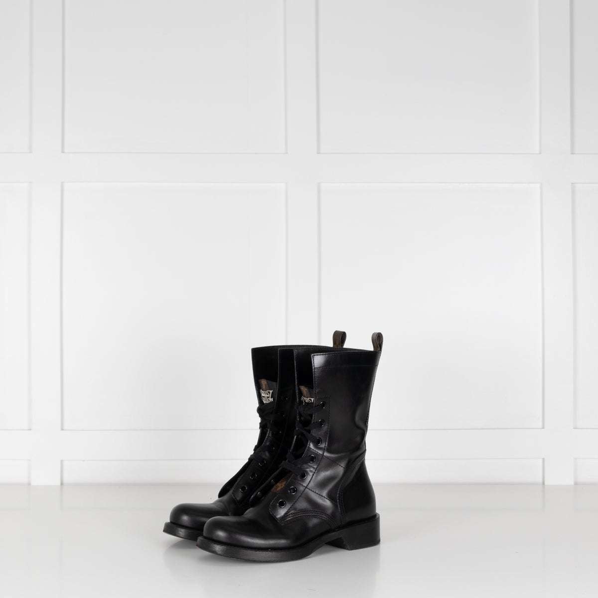 Louis Vuitton Black Leather Lace Up Monogram Detail Boots