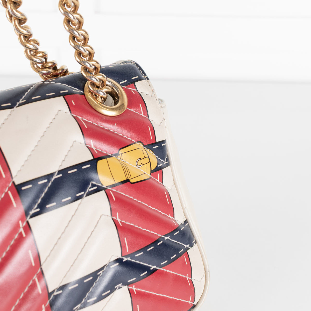 Gucci Cream with Red Blue Yellow Marmont Quilted Flap Shoulder Bag