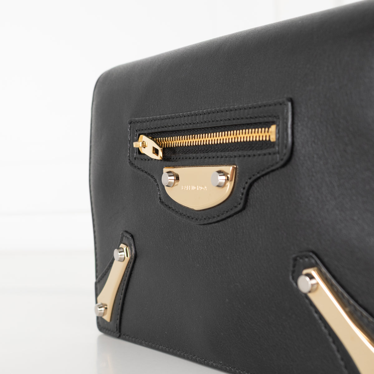 Balenciaga Black Leather Giant Metal Wallet on Chain