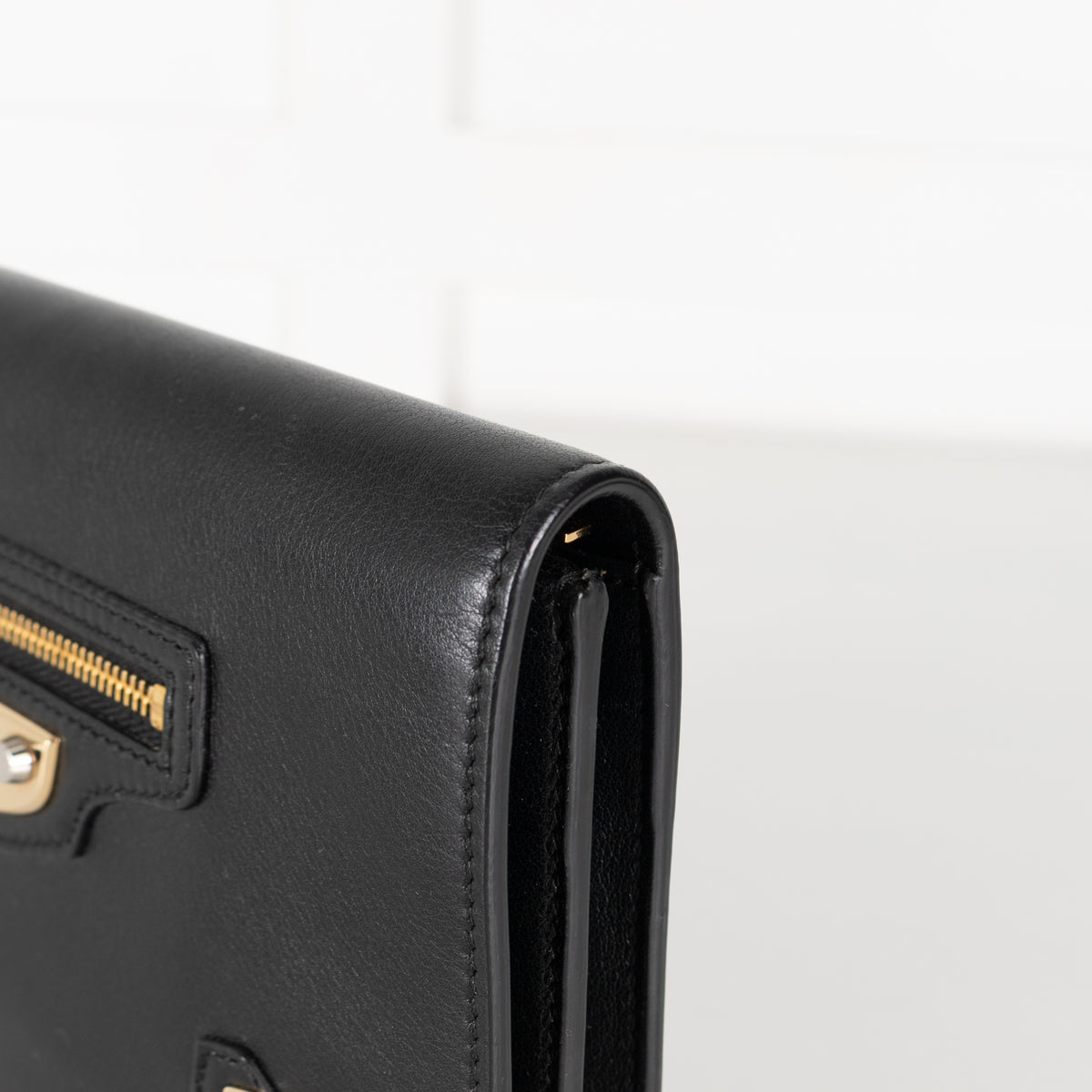 Balenciaga Black Leather Giant Metal Wallet on Chain