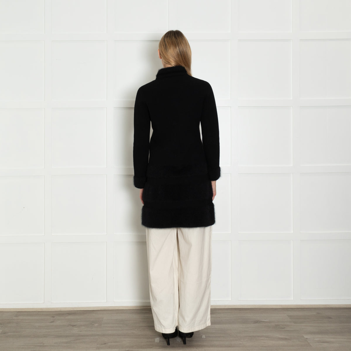 D Exterior Black Knit Angora Blend Coat