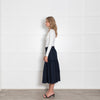 Wyse Navy Frill Detail Cotton Midi Skirt