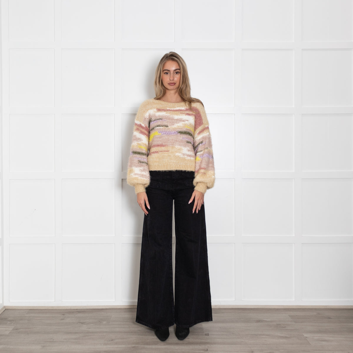Pilcro Pastel Stripe Boat Neck Crop Sweater