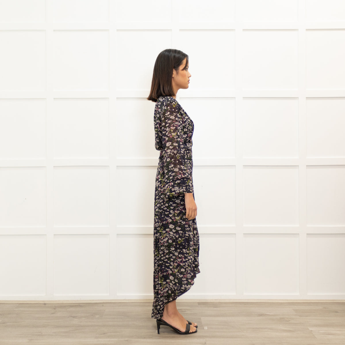 Ganni Blue Wrap Dress With Small Floral Print