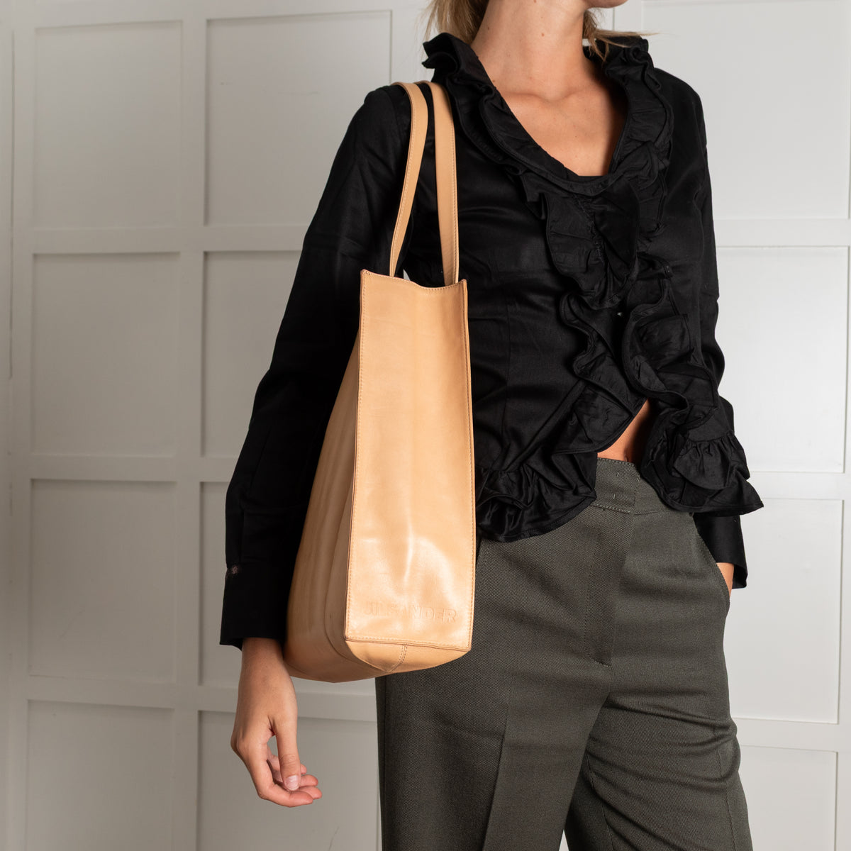 Jill Sander Beige Leather Tote Bag