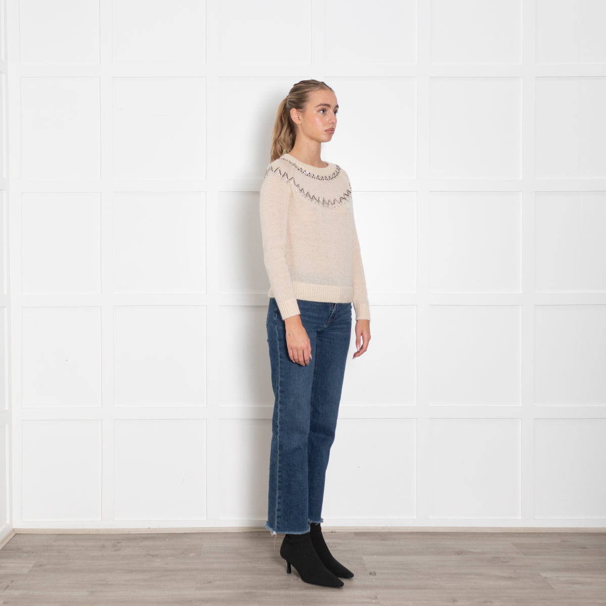 Marie Sixtine Cream Mohair Sweater With Silver And Diamante Yoke