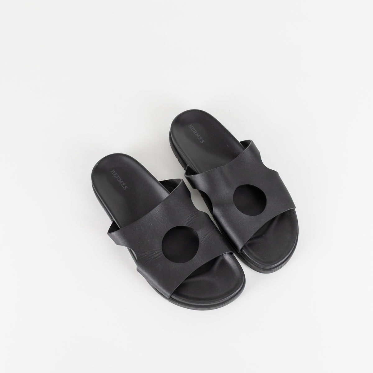 Hermes Black Edith Cut-Out Calfskin Sandals