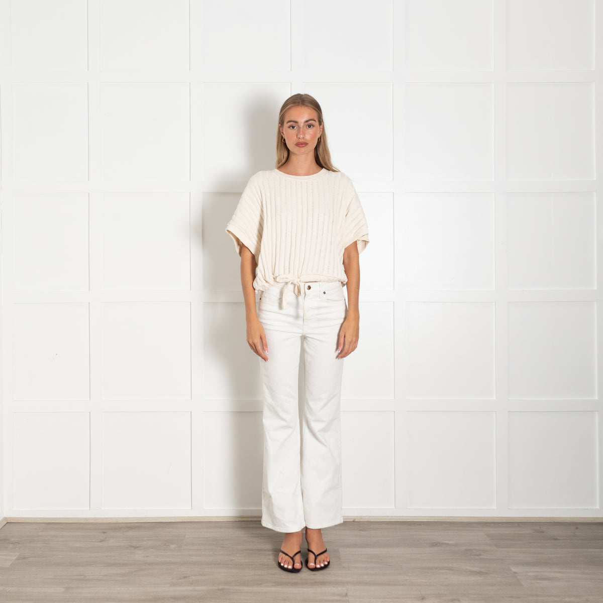 Rita Row Cream Ladder Stitch Cotton Top