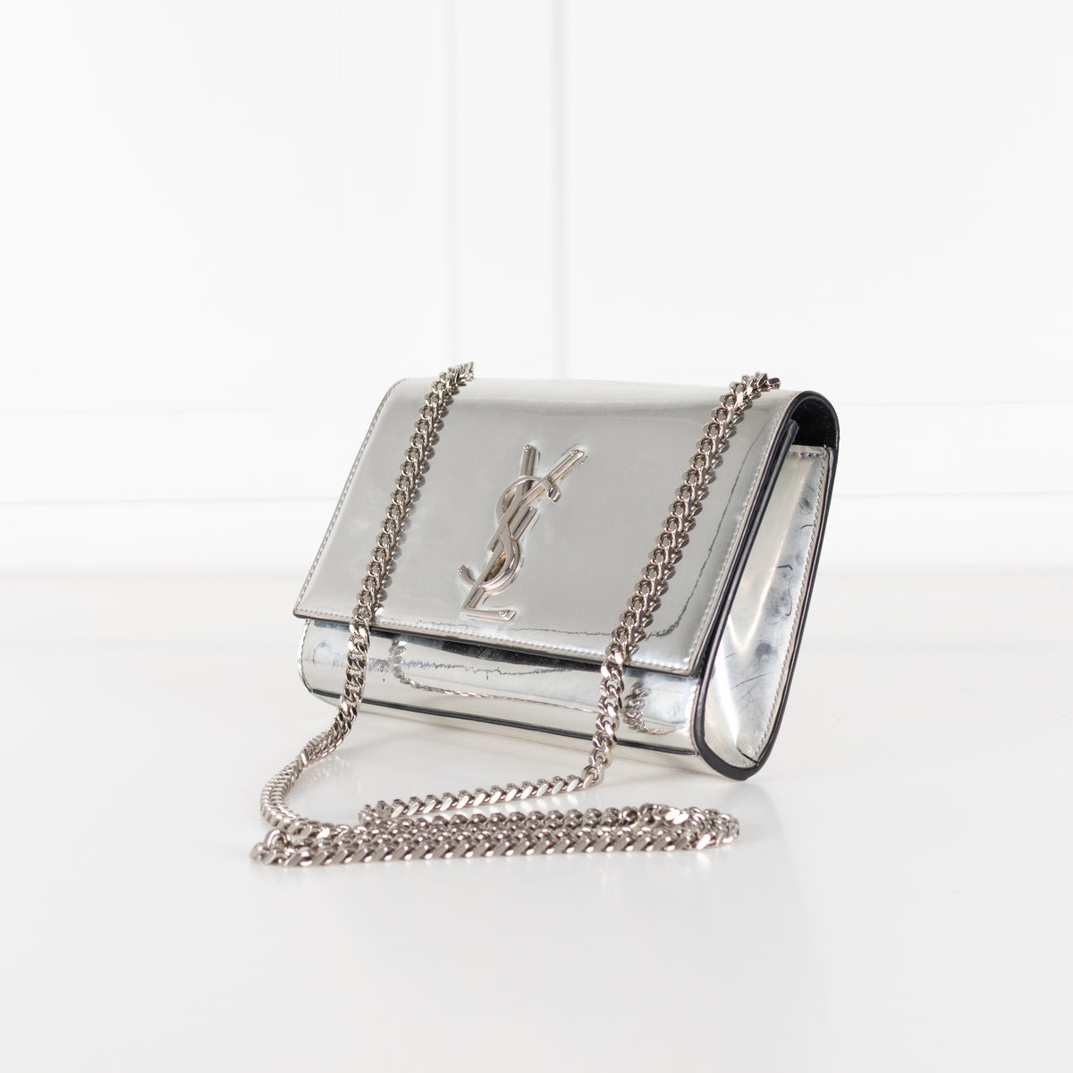 Yves Saint Laurent Silver Mirrored Leather Small Kate Bag