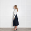 Wyse Navy Frill Detail Cotton Midi Skirt