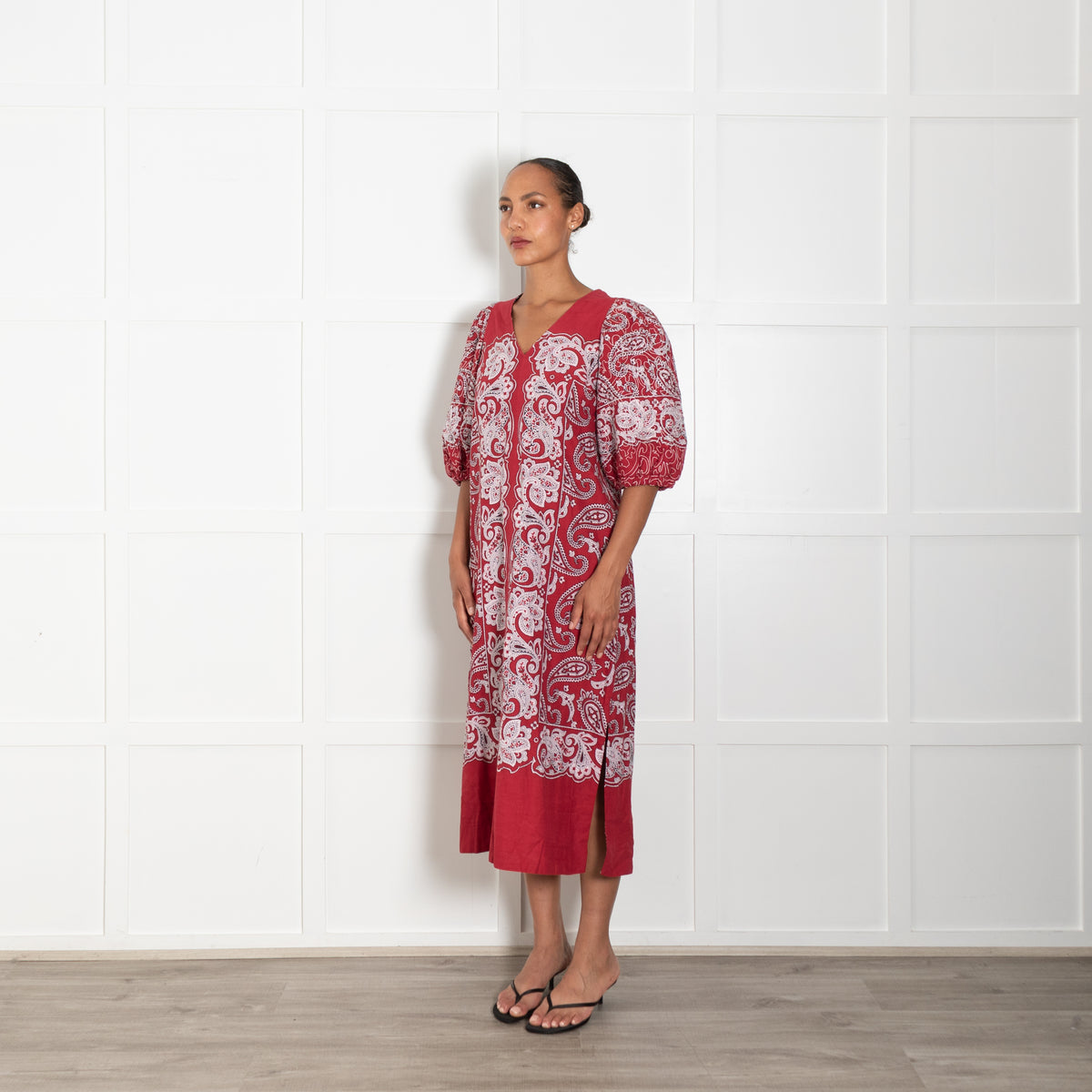 Sea New York Red Paisley Puff Sleeve Dress