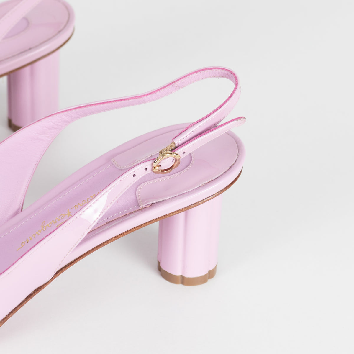 Salvatore Ferragamo Lilac Patent Buti 55 Slingback Pumps