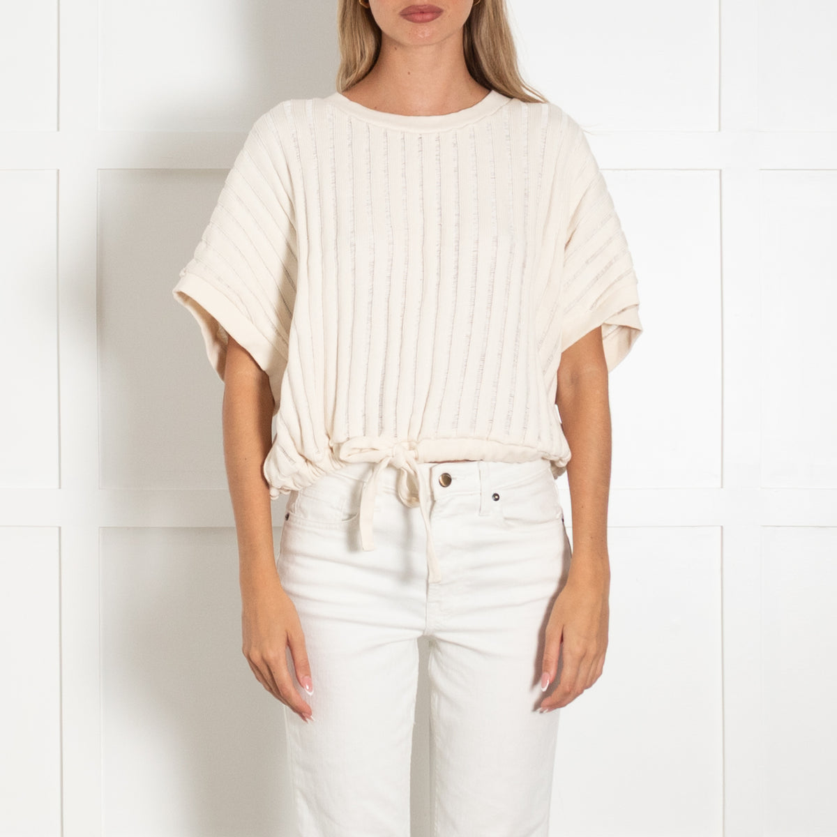 Rita Row Cream Ladder Stitch Cotton Top