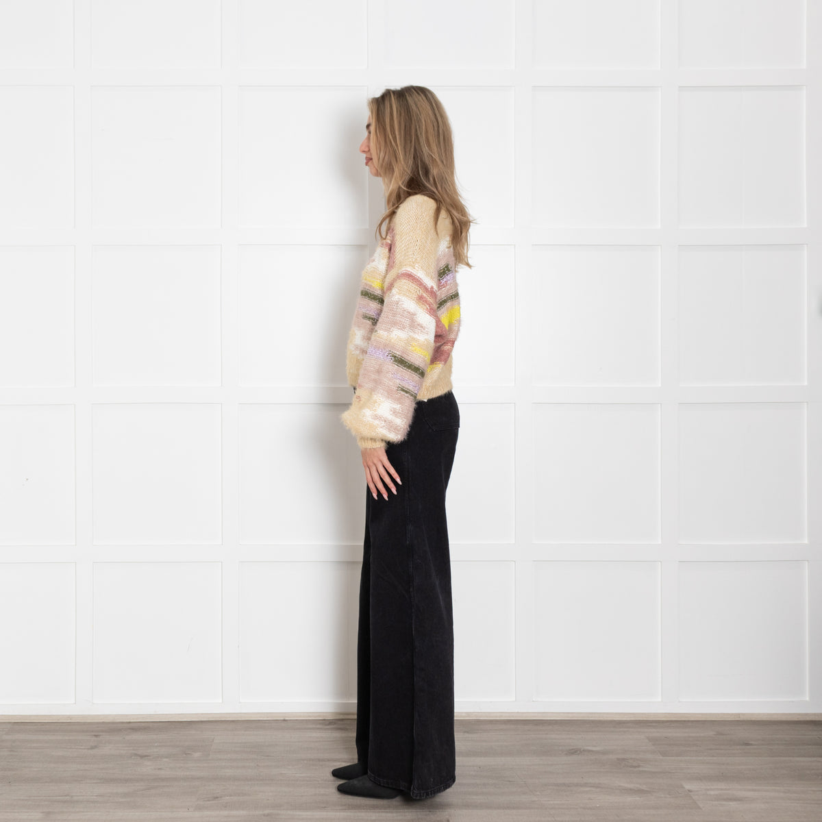 Pilcro Pastel Stripe Boat Neck Crop Sweater