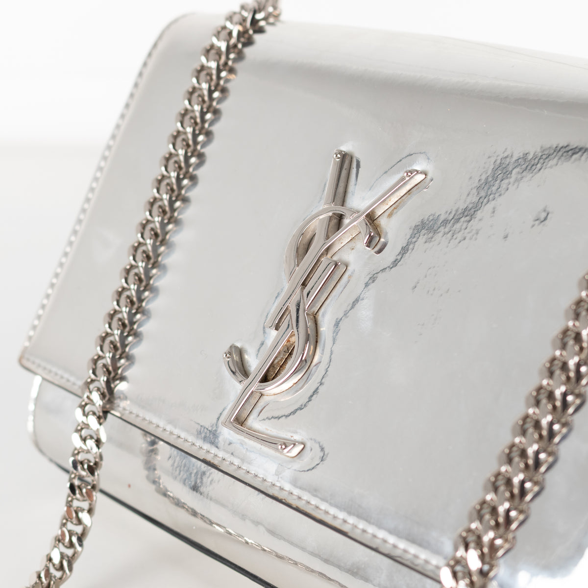 Yves Saint Laurent Silver Mirrored Leather Small Kate Bag