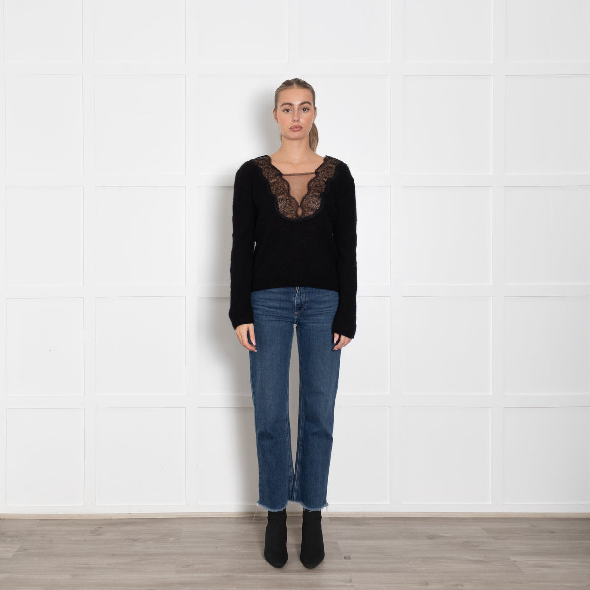 Ermanno Scervino Black Cashmere Jumper With lace Neckline