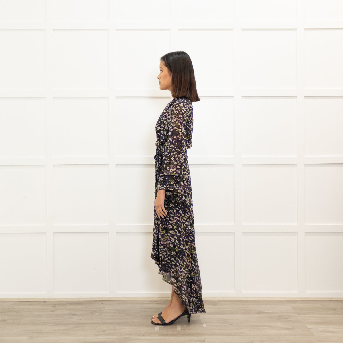 Ganni Blue Wrap Dress With Small Floral Print