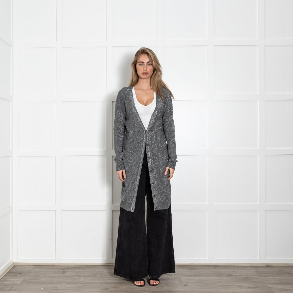 Joseph Silver Silk Blend Long Cardigan