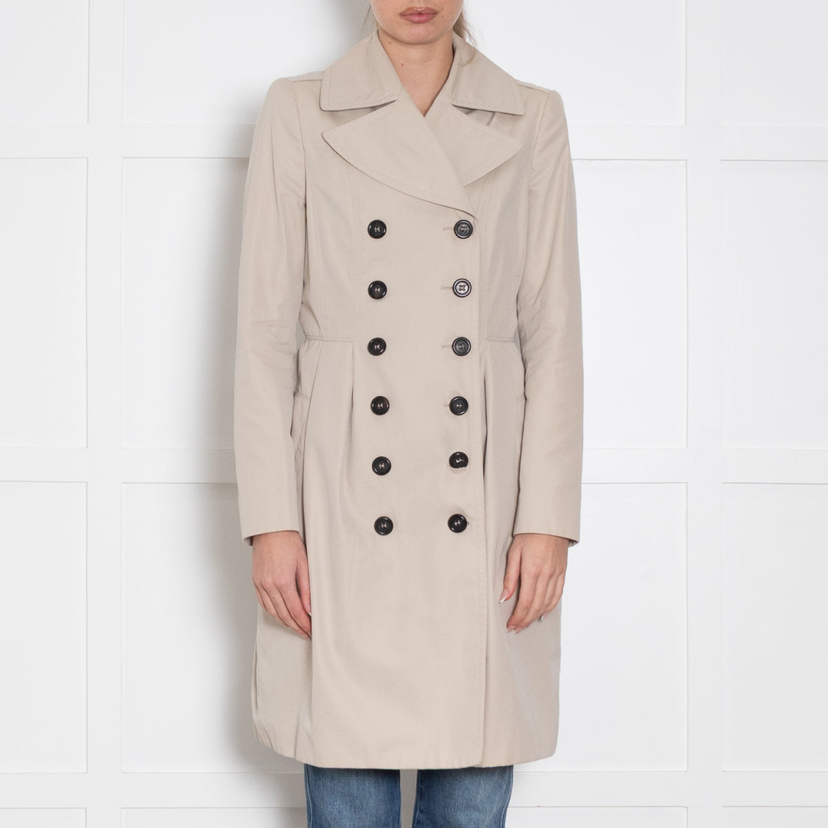 Burberry Beige Cotton Waisted Trench Coat