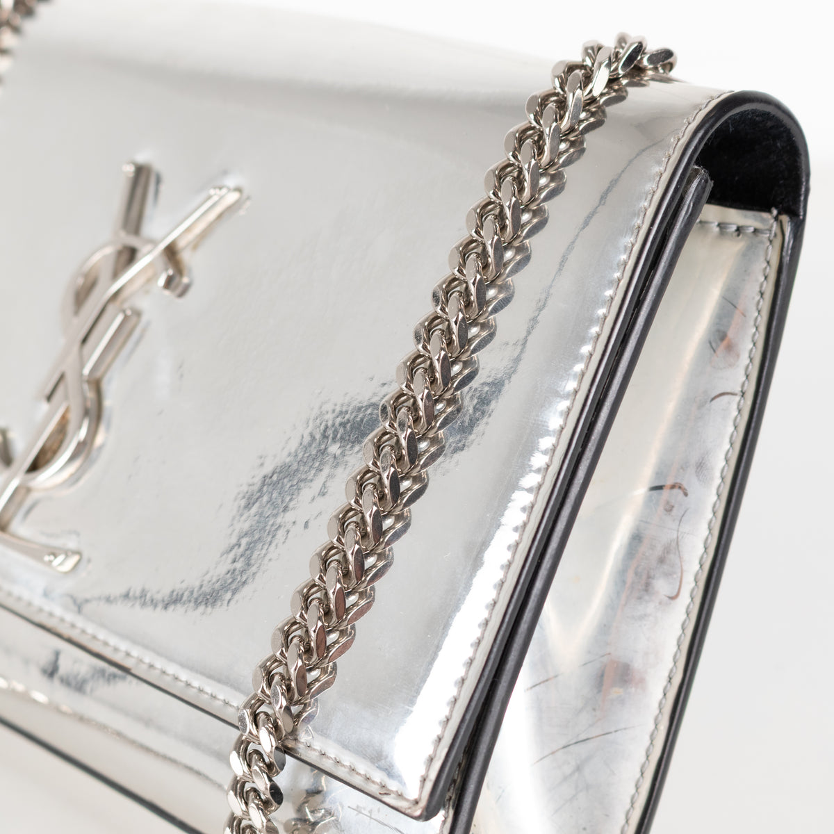 Yves Saint Laurent Silver Mirrored Leather Small Kate Bag