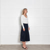 Wyse Navy Frill Detail Cotton Midi Skirt