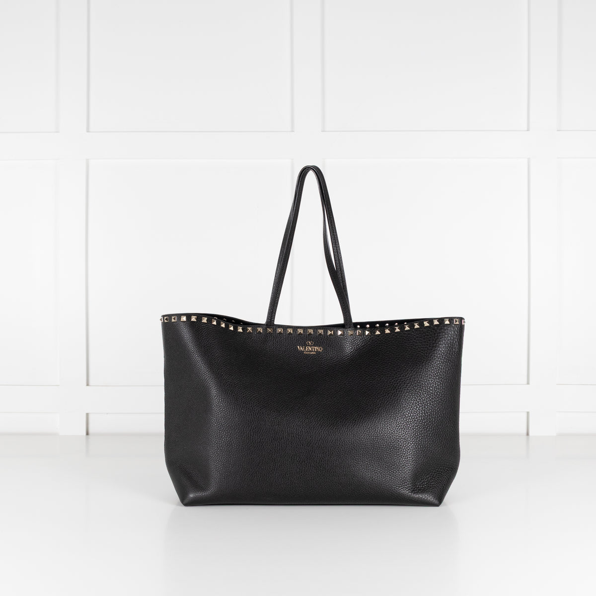 Valentino Garavani Rockstud Black Calf Leather Tote Bag